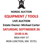 EQUIPMENT/TOOLS LIVE AUCTION (Sept. 26) Iron Junction, MN